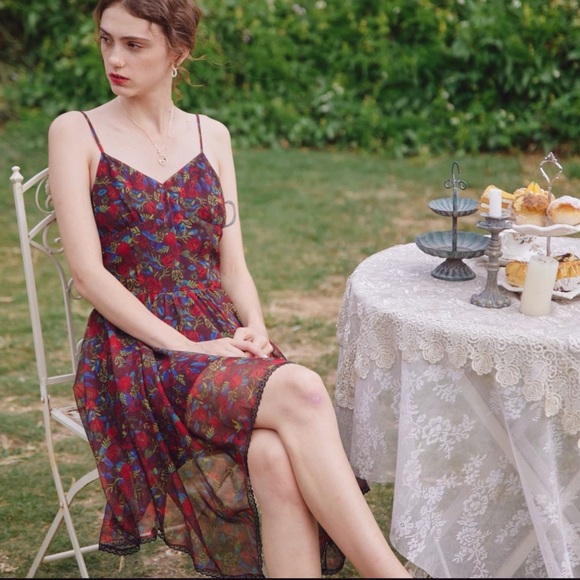 NWT Simple Retro Burgandy Sheer Floral Mini Dress Size M Runs Small - Picture 1 of 11